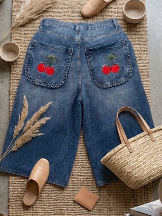Ashley Mason Pants - Ashley Mason High-Rise Dark Blue Denim Loose Jort